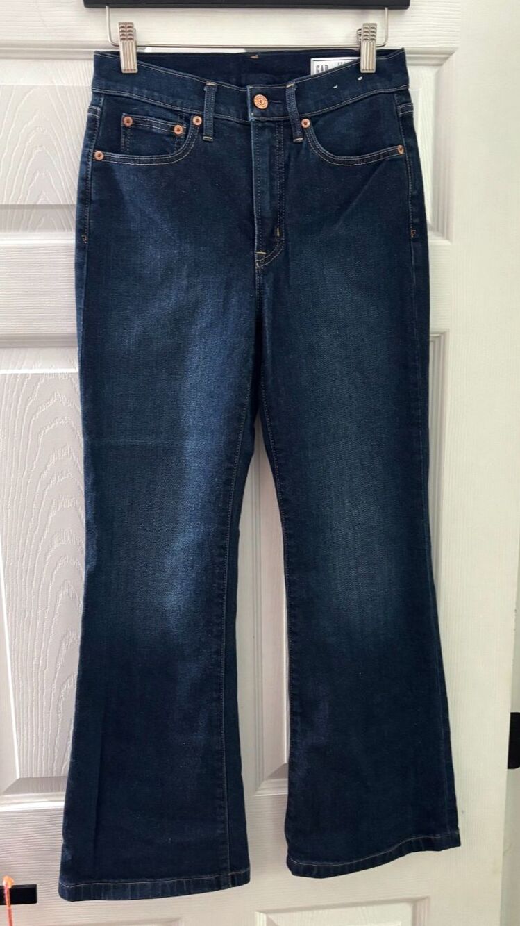 Women's Gap Jeans 27/4P Dark Wash '70s Flare High Rise Stretch Denim New No Tags